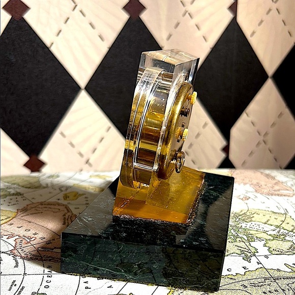 Vintage Marble Seth Thomas Desk Mantle Clock Green Marble & Lucite Mid-Century - Picture 15 of 16